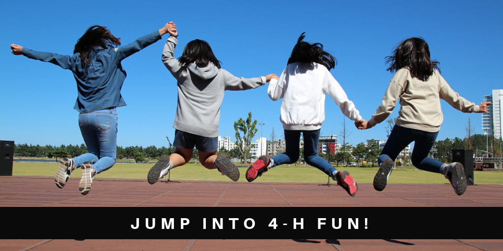 Four Girls Jumping on a Track Court. Jump Into 4-H Fun!