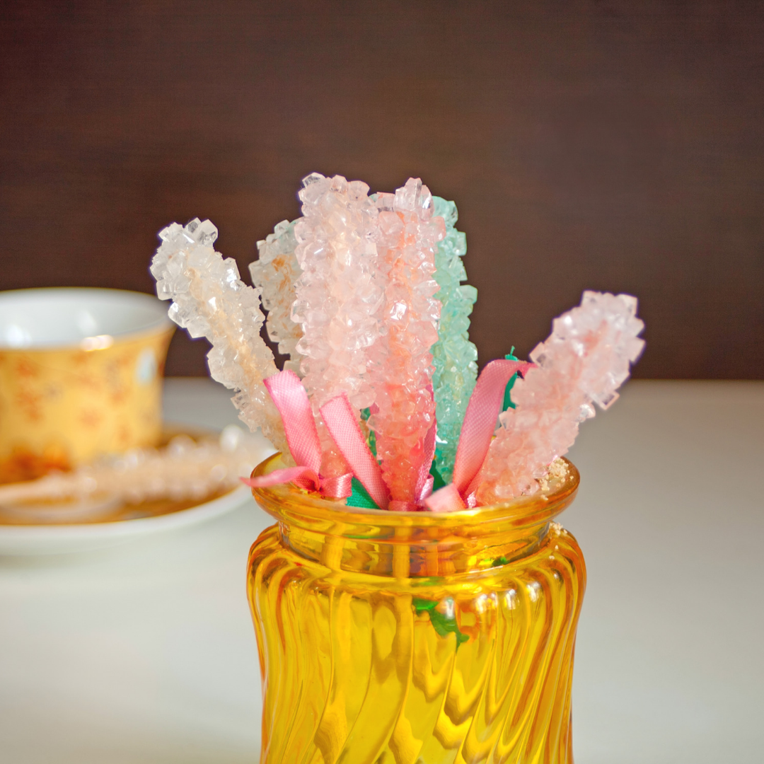 Rock Candy in a yellow Glass Jar