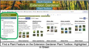 screen shot of Extension Gardener Plant Toolbox Find a Plant page